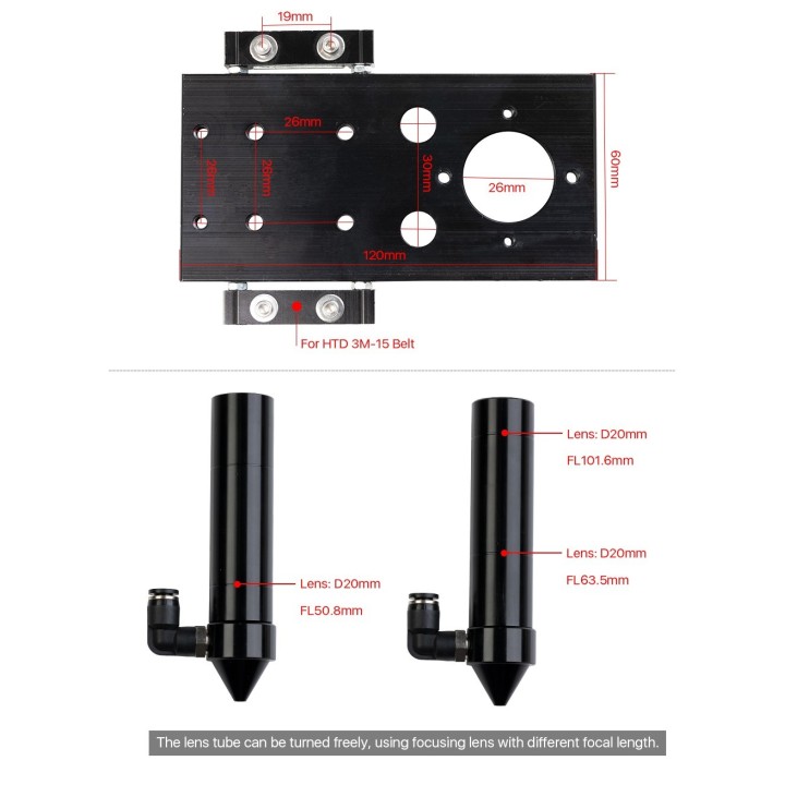 Cabeza Corte Laser Completa CO2 Lente D18mm FL38.1 D20mm FL50.8 & 63.5 & 101.6 mm Espejo 25mm