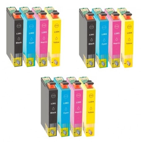 12 Cartuchos tinta impresora compatible Non Oem Epson T1295 - T1291, T1292, T1293, T1294